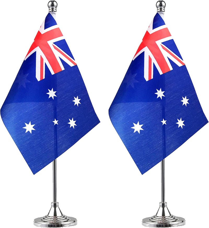 WXTWK 2 Pack Australia Flag Australian Desk Flag Small Mini Australian Table Flags With Stand Base,Home Office Festival Events Celebration Decorations - Image 1
